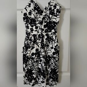 Strapless Black and White V Neck Floral Dress